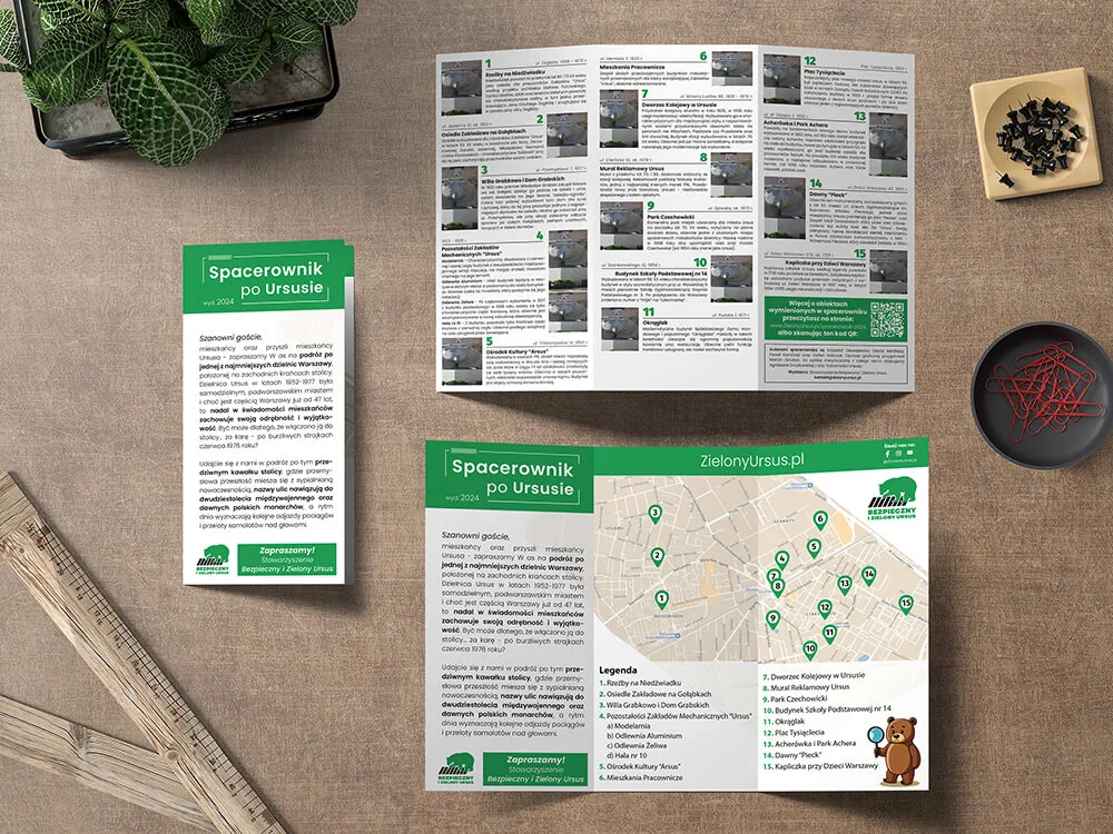 Bezpieczny i Zielony Ursus — ulotki, plakaty i gazeta — projekt Marcina Dziubaka