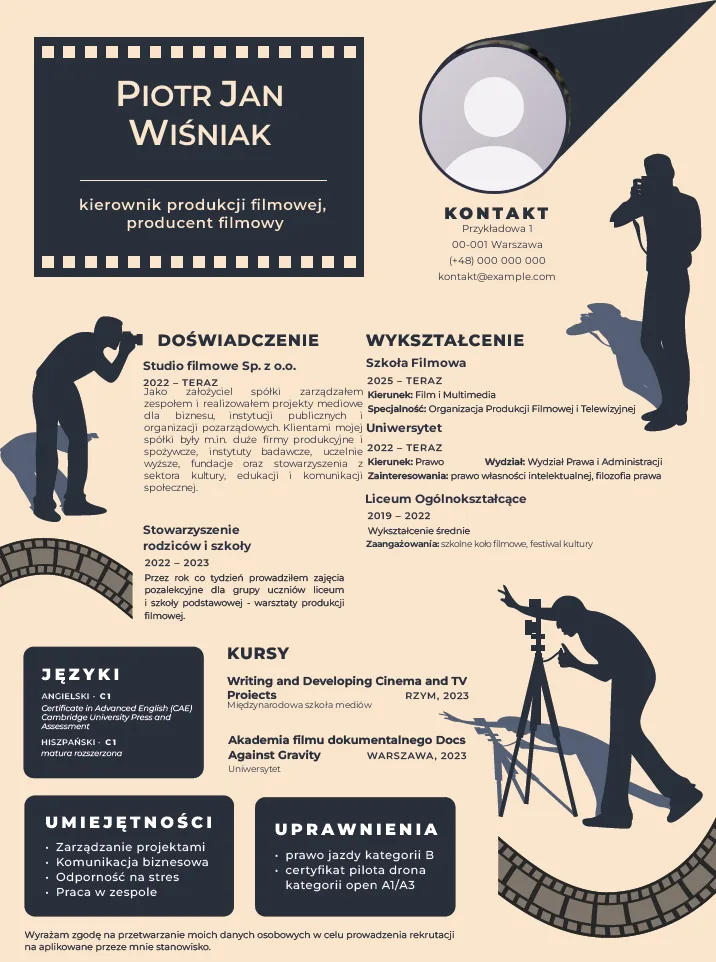 CV kierownika produkcji filmowej — projekt Marcina Dziubaka